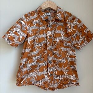 Old Navy Boys 5T Animal Print Button-Up | Tiger Zebra Safari Shirt Stretch
